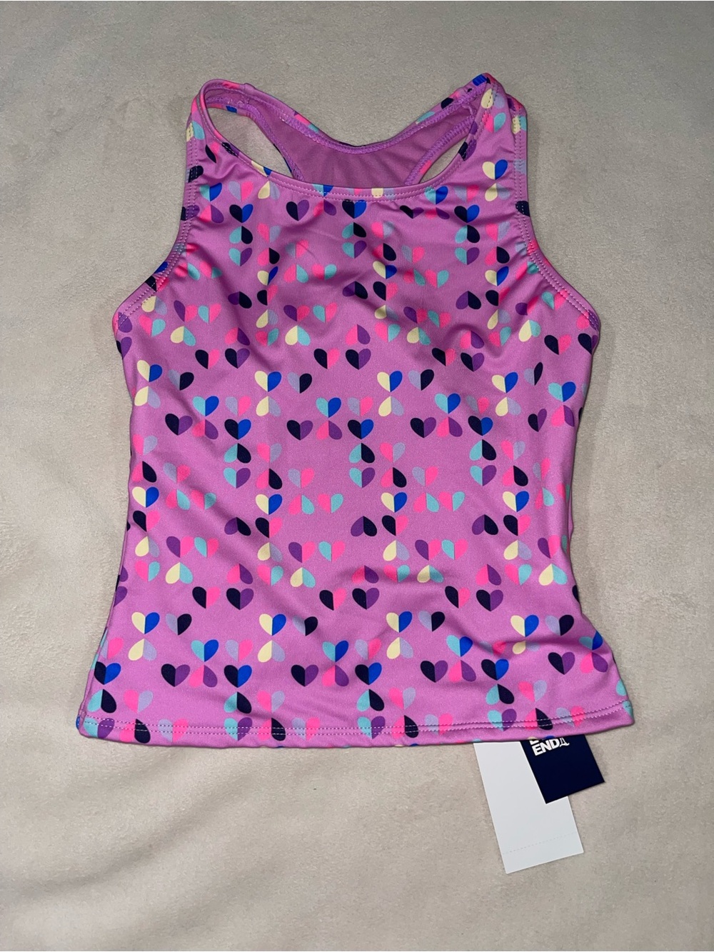 Lands' End Girls' Pink Heart Print Tankini Swim Top